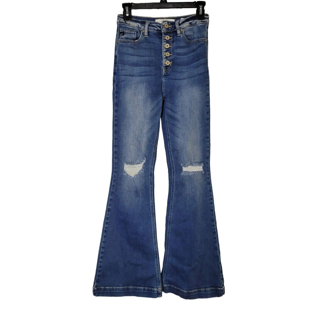 KanCan High Rise Flare Jeans 5/26 Button Fly Distressed 90s Bell Bottom Boho